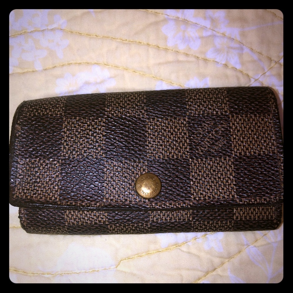 Auth Louis Vuitton Damier Ebene 4 Key Case Holder